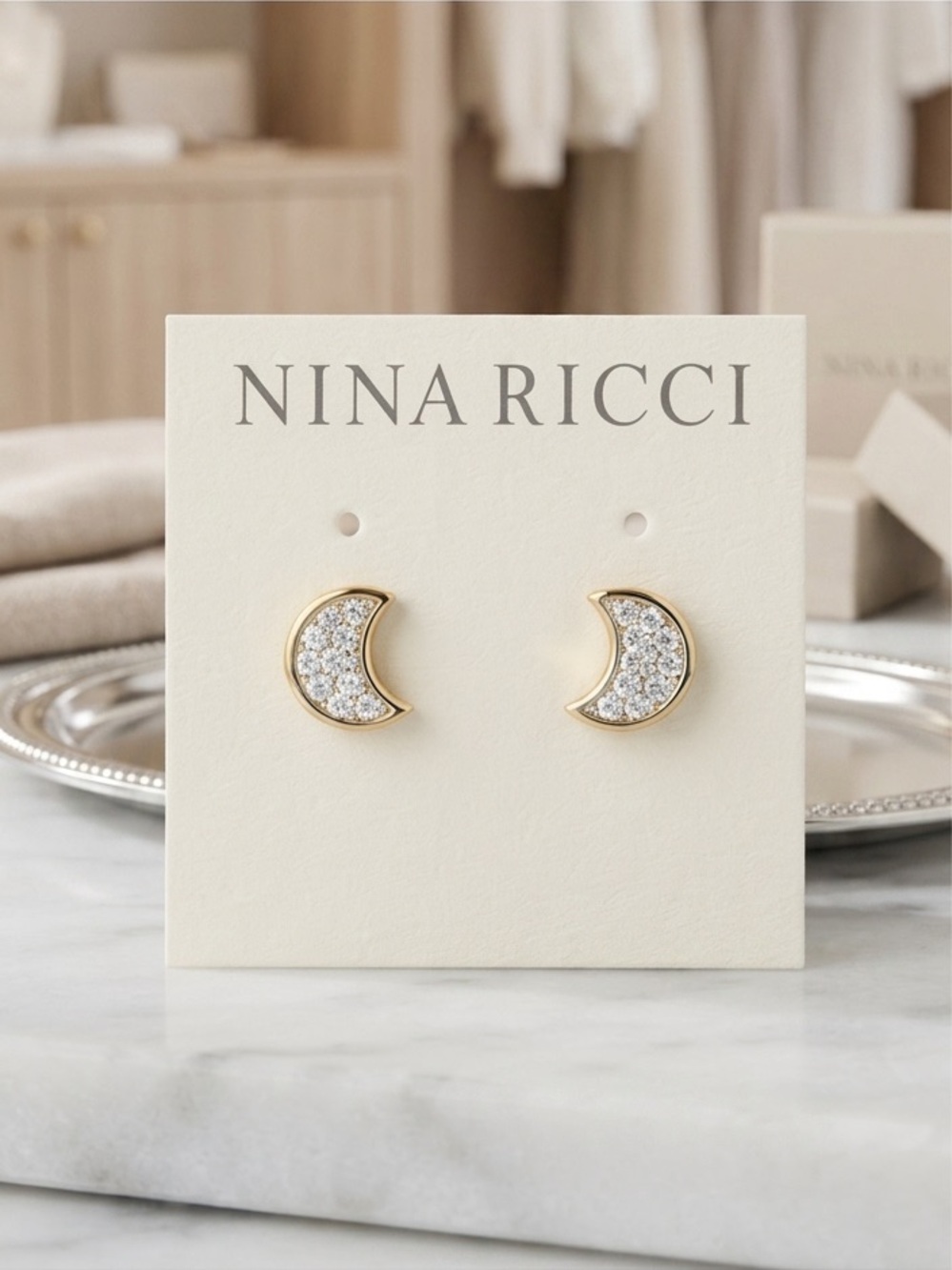 Vintage Nina Ricci 22k Gold-Plated Crescent Moon Studs Earrings